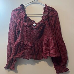 American Eagle‎ Outfitters Burgundy Checkered Blouse